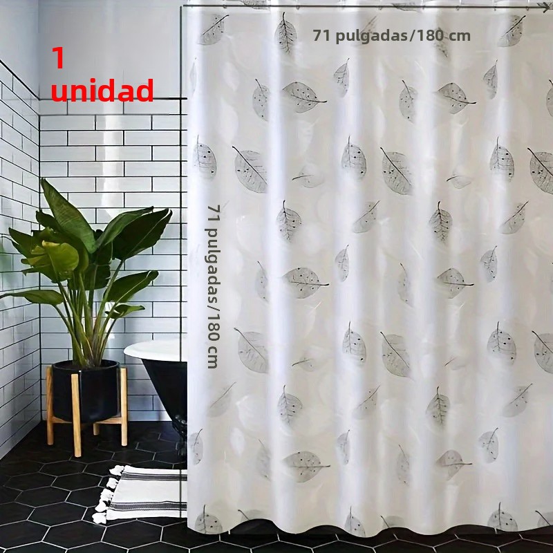TK Cortina De Ducha Impermeable PEVA 180X180CM Con Patrón De Hojas Y Ganchos Decoración De Baño Para El Hogar