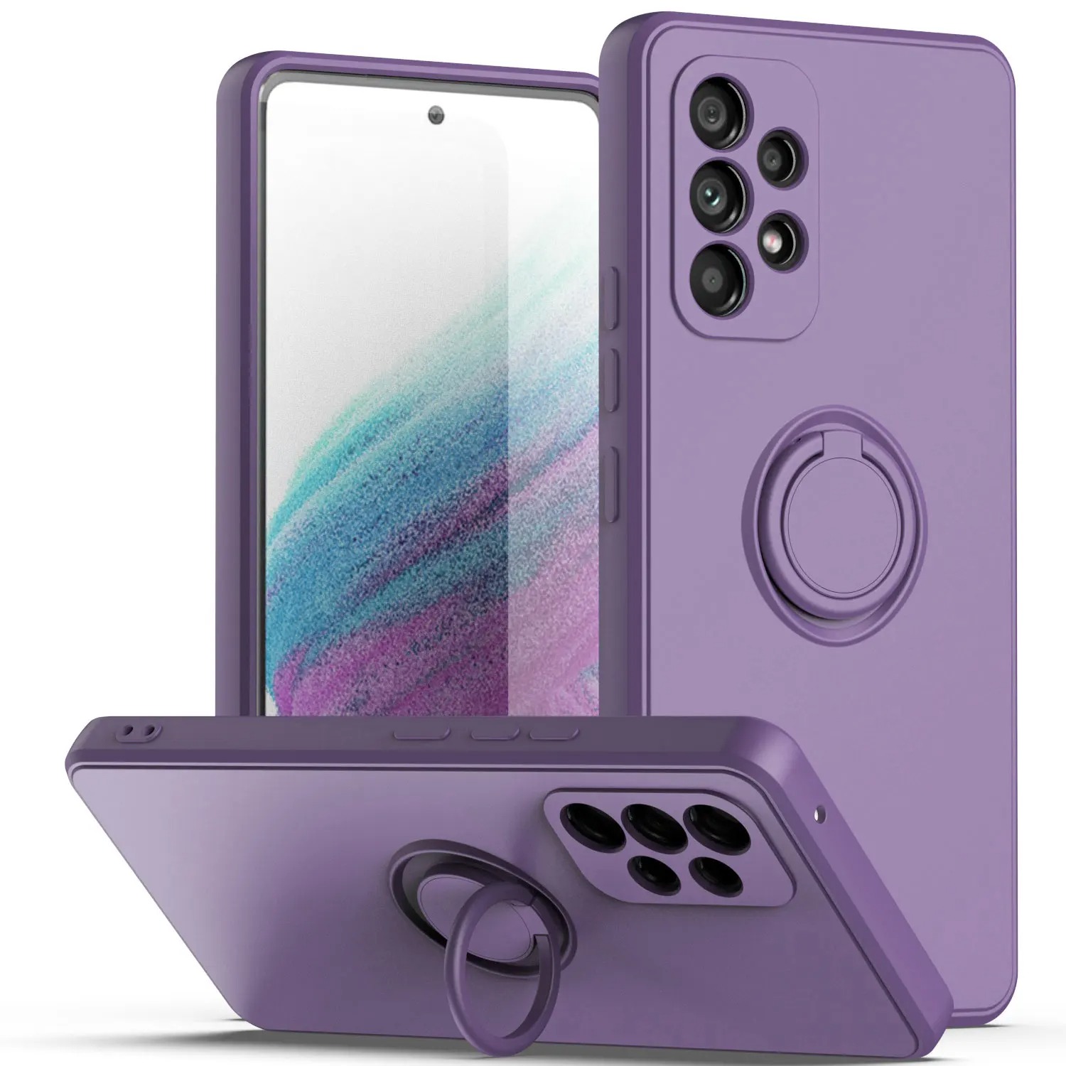 Funda Para Samsung Galaxy A73 5G Silicona Líquida Flexible Microfibra Suave Soporte Anillo Giratorio Magnético Varios Colores Naranja Negro Azul Morado Verde Agua Envío Desde España