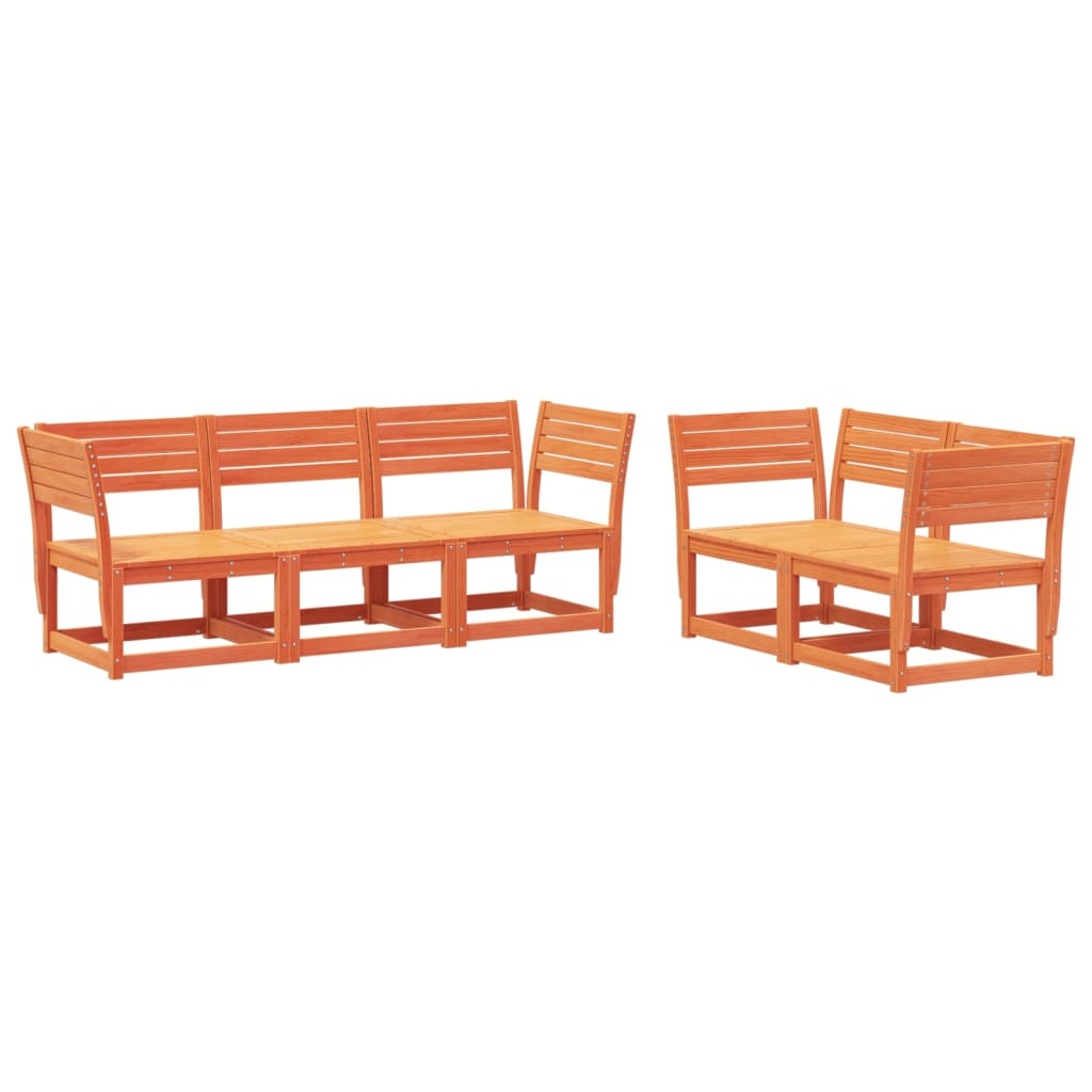 vidaXL Juego de sofás de jardín 5 pzas madera maciza pino marrón cera