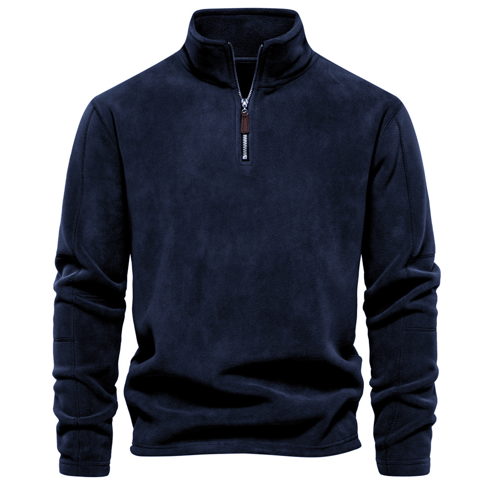 TK Sudadera de manga larga con media cremallera y cuello levantado para hombre, top informal de lana polar a la moda, color sólido, otoño e invierno