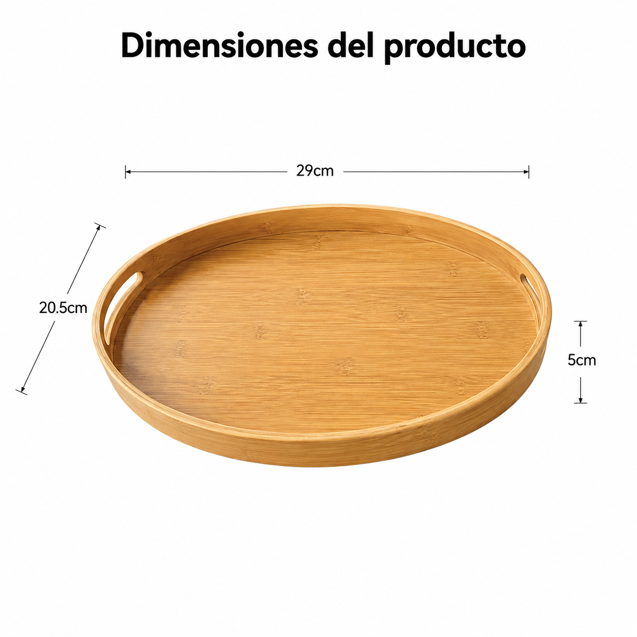 LIN HOME RS03501 Bandeja Redonda de Bambú con Asos, Bandeja Decorativa Multiusos para Hogar