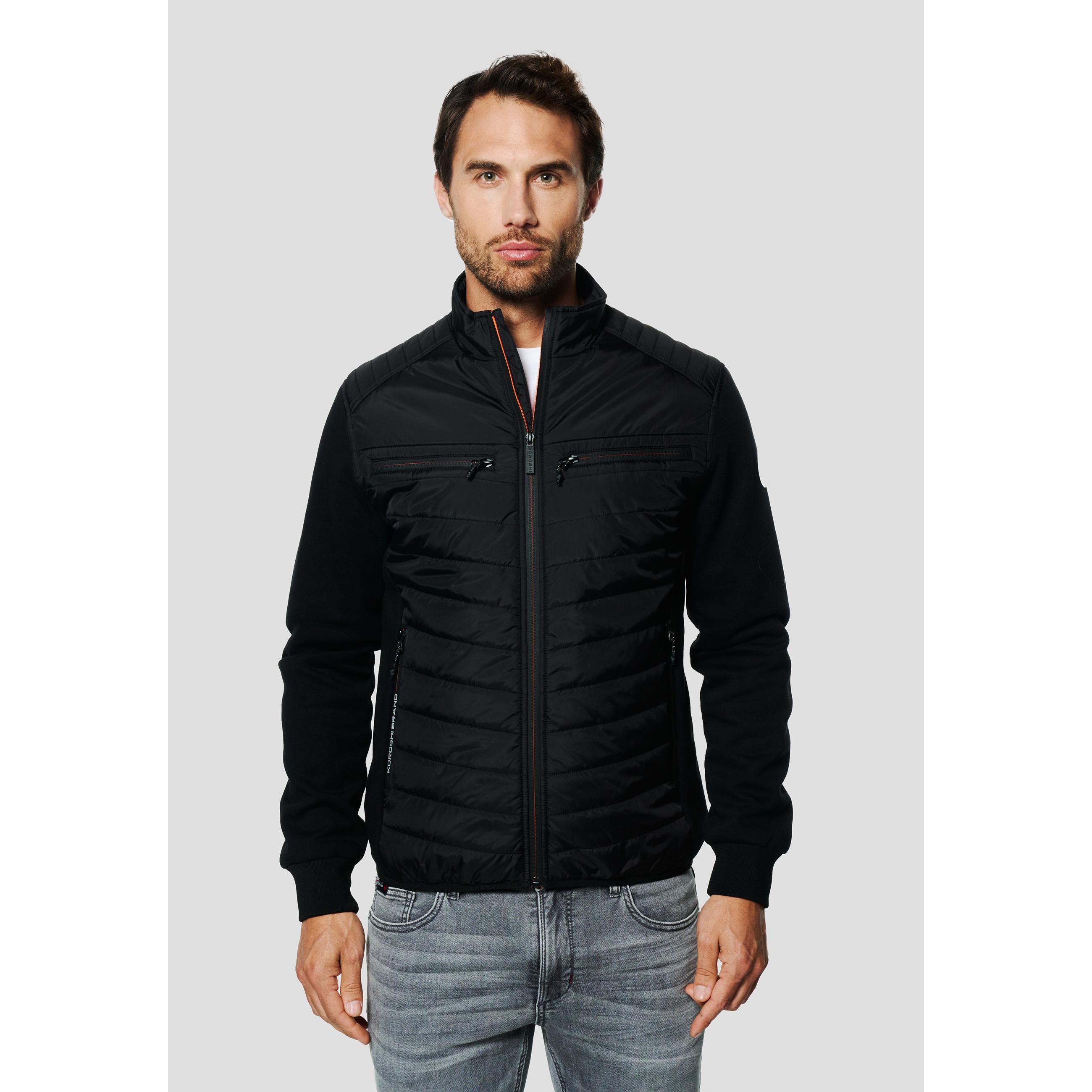 Koroshi - Chaqueta híbrida acolchada con cuello alto para hombre, frontal tipo plumífero y mangas de punto, negro