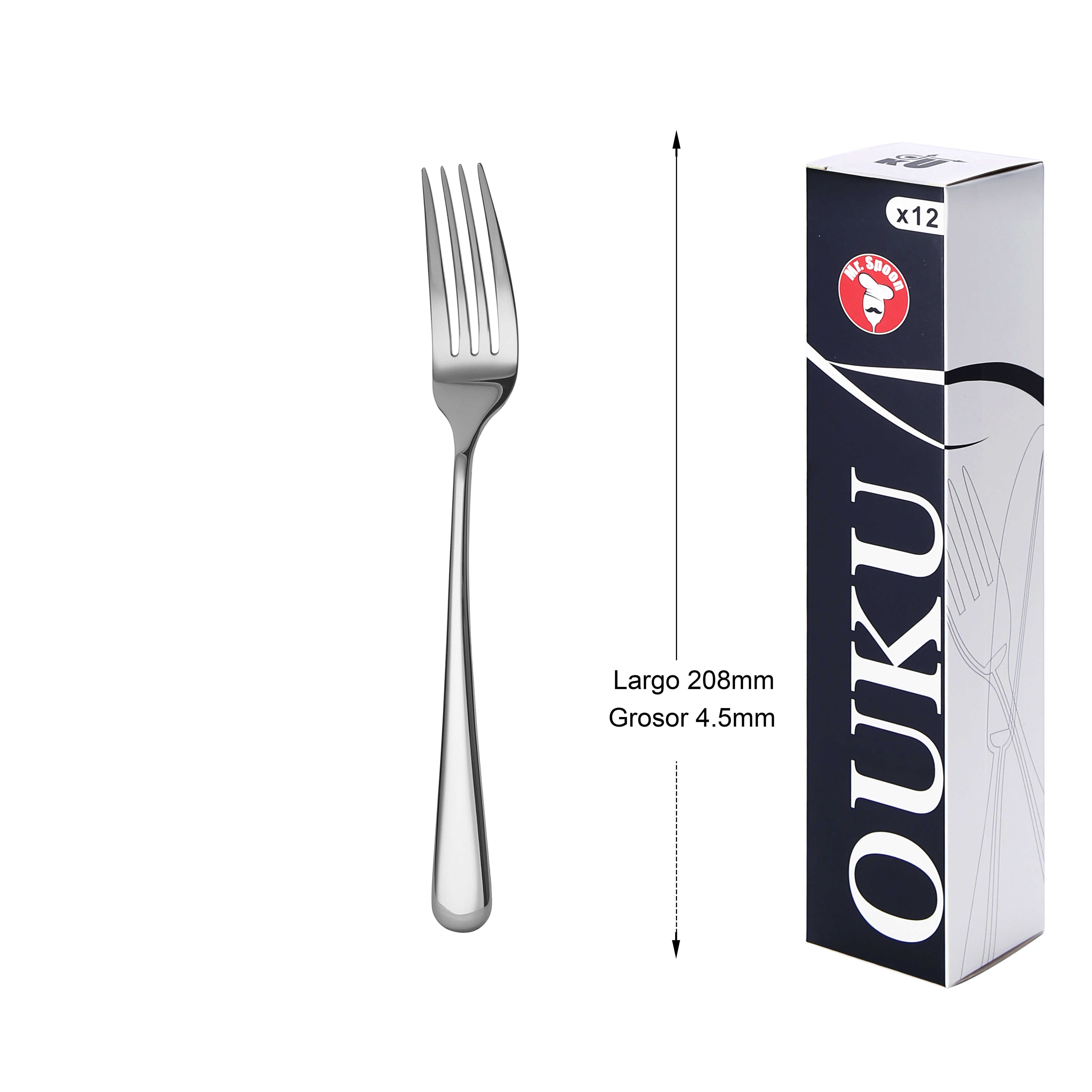 Cubiertos de Acero Inoxidable 18/0 Mr. Spoon, Juego de 24 Piezas y Packs de 12 Unidades, Cuchillos, Tenedores, Cucharas y Cucharillas, Acabado Espejo, Aptos para Lavavajillas, Uso Doméstico y Profesional