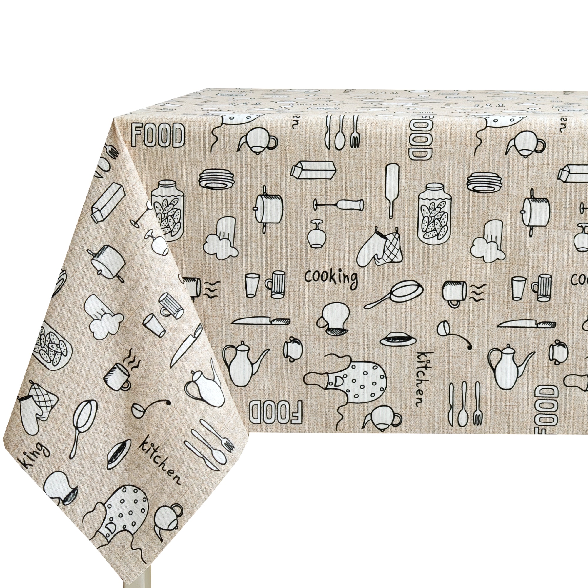 Mantel de tela antimanchas para mesa rectangular, fácil de limpiar, diseño decorativo de inspiración culinaria, ideal para cocina y comedor