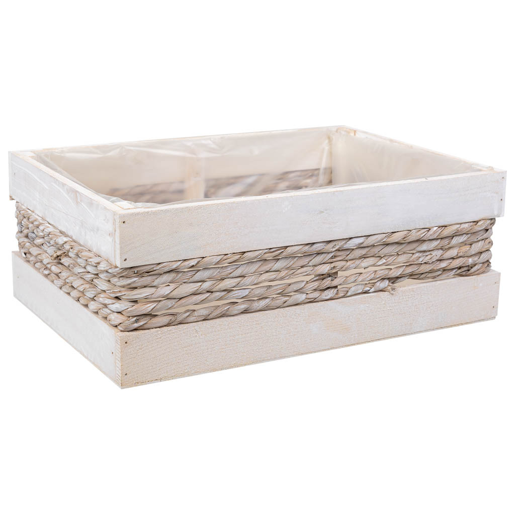 Wonderlust Deco - Cesto de madera y cuerda blanco 35x25x12/31 Blanco 35x25x12/31h cm