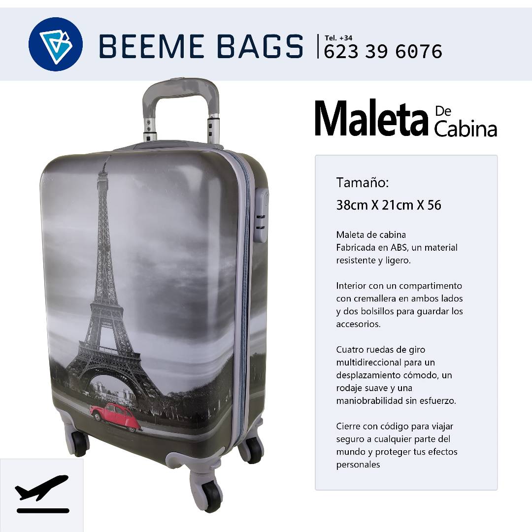 Maleta cabina MALETA DE VIAJES   4 ruedas - Equipaje de mano de gran capacidad, ideal para viajes cortos.