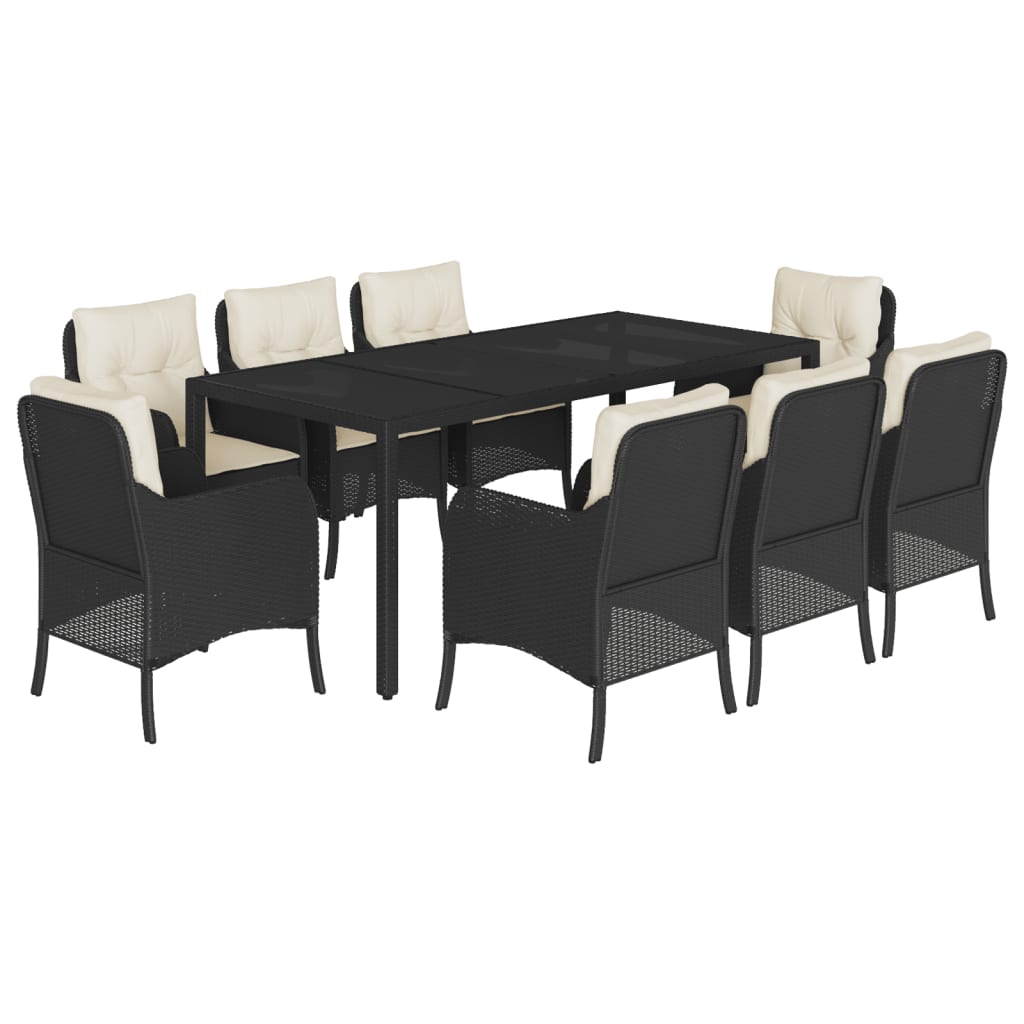 vidaXL Set de comedor de jardín 9 pzas y cojines ratán sintético negro