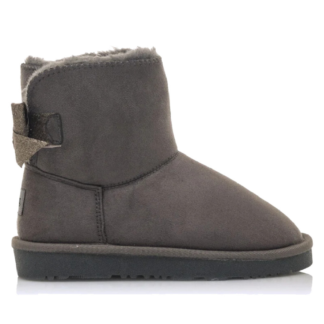 Botines Mustang australianas Sky grises para niña con pelo interior y lazo trasero