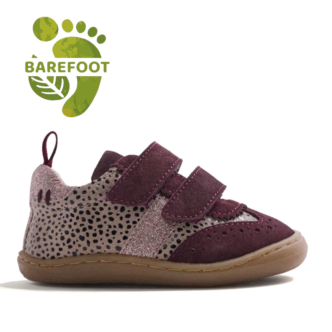 Zapatillas Gioseppo barefoot de piel burdeos con animal print para bebé