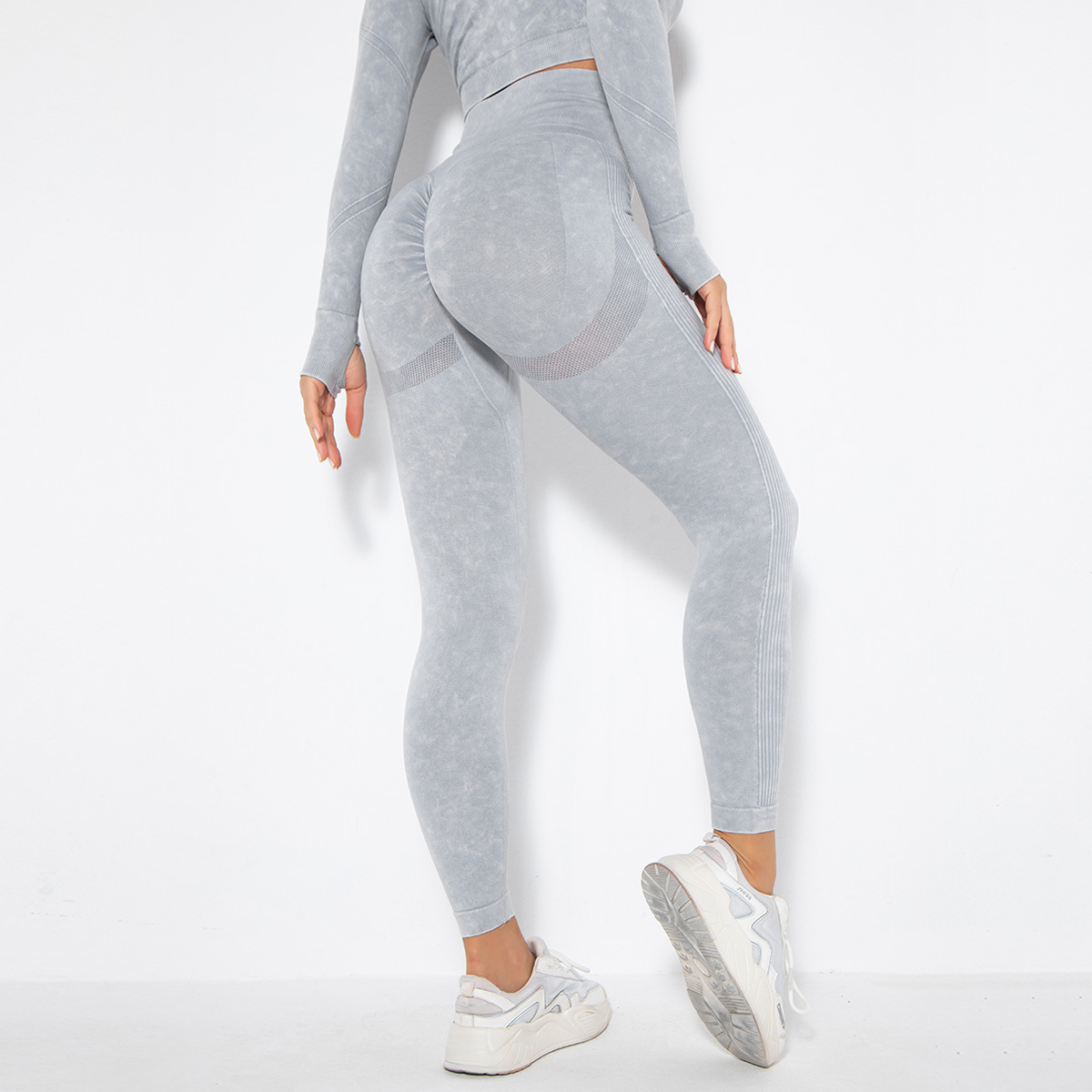 OmHO Conjunto de Yoga sin Costura para Mujer, trajes Deportivos para Fitness, ropa de Gimnasio, Top Short de manga Largo, camisas, Mallas para Corver High, pantalones de entrenamiento