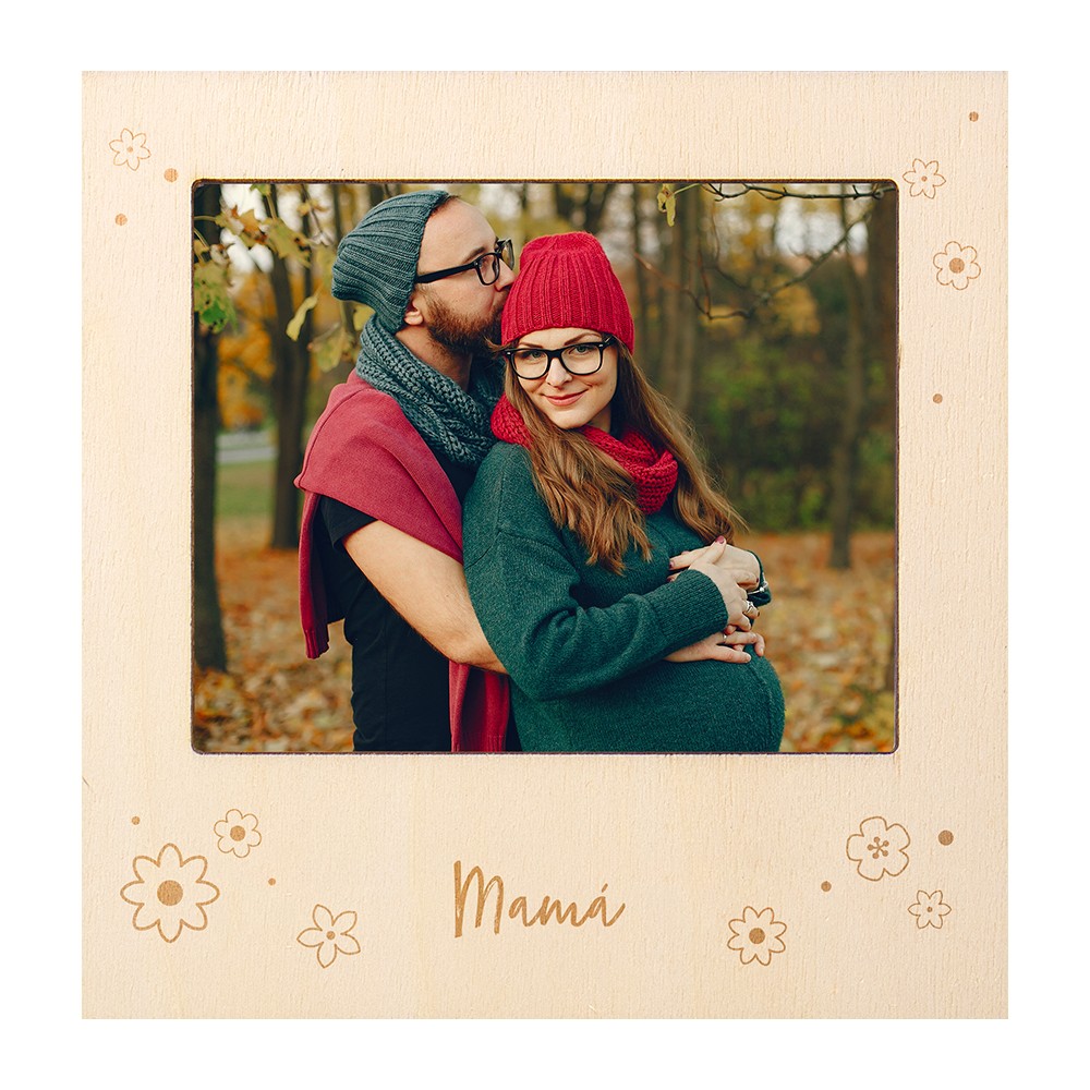 Demark, Imán de madera para regalar a mamá, Regalo día de la madre con foto, Iman con grabado de mamá y flores