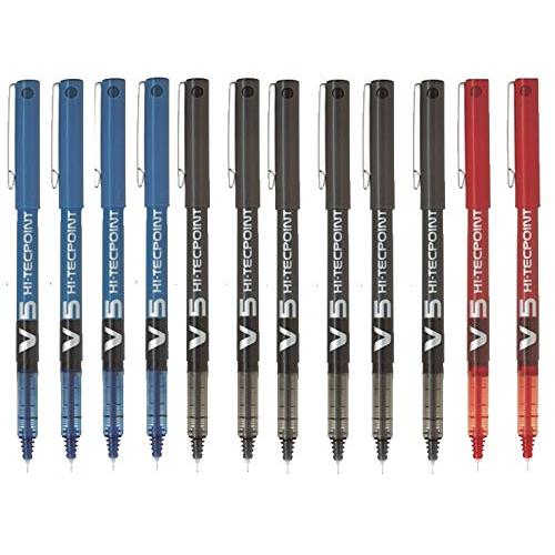 Boligrafos pilot v5 12 unidades (6 negros,4 azules,2 rojos)