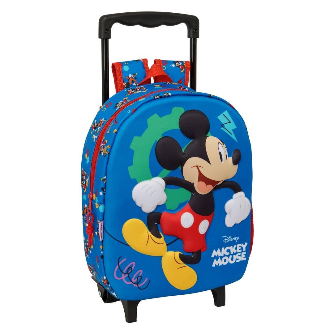 SAFTA | Mochila Escolar con Ruedas 3D Mickey Mouse para Niño y Niña, Frontal Termoconformado en Relieve, Hombreras Acolchadas Ergonómicas, Bolsillo Lateral Portabotellas, Tarjeta Identificación