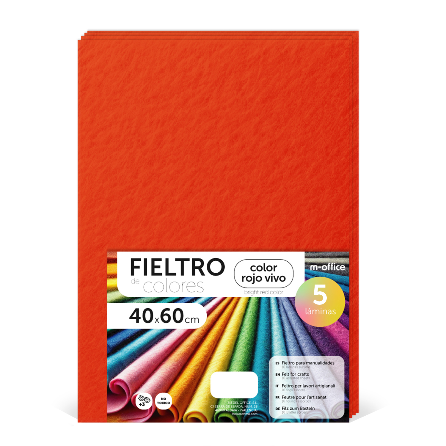Fieltro para Manualidades, Fieltro de Colores, Suave y Flexible, Material para Costura, Telas Patchwork, Ideal para proyectos DIY, artesanía o decoración, Tamaños Variables - m-office Distintos Colores