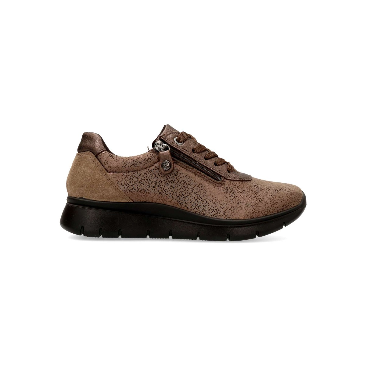 Imac - Zapatillas casual mujer extra ancho ligeras flexibles transpirables textil suela goma plantilla piel taupe