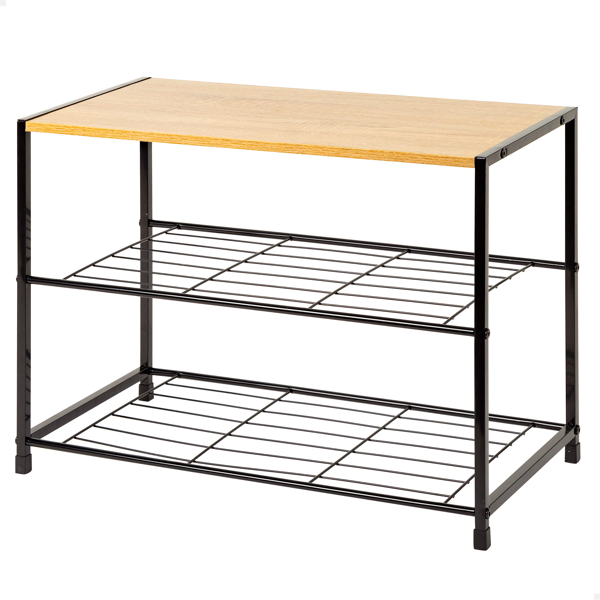 Max Home - Zapatero metálico para entrada recibidor, estantes, de madera y estructura acero negro, estilo industrial, diseño abierto, estantería para zapatos, decoración hogar, organización calzado, zapateros