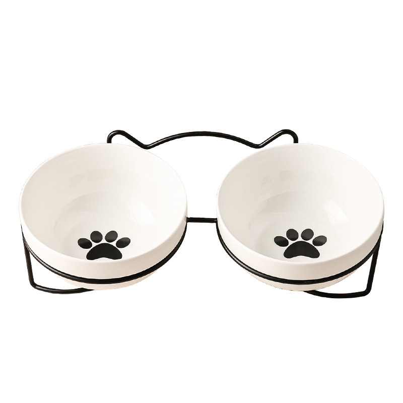TK Tazón De Cerámica Para Gatos Y Perros 500ML Con Soporte Elevado Alimentos Y Agua Dispensador Accesorios Para Gatos Tazón Doble De Forma Redonda