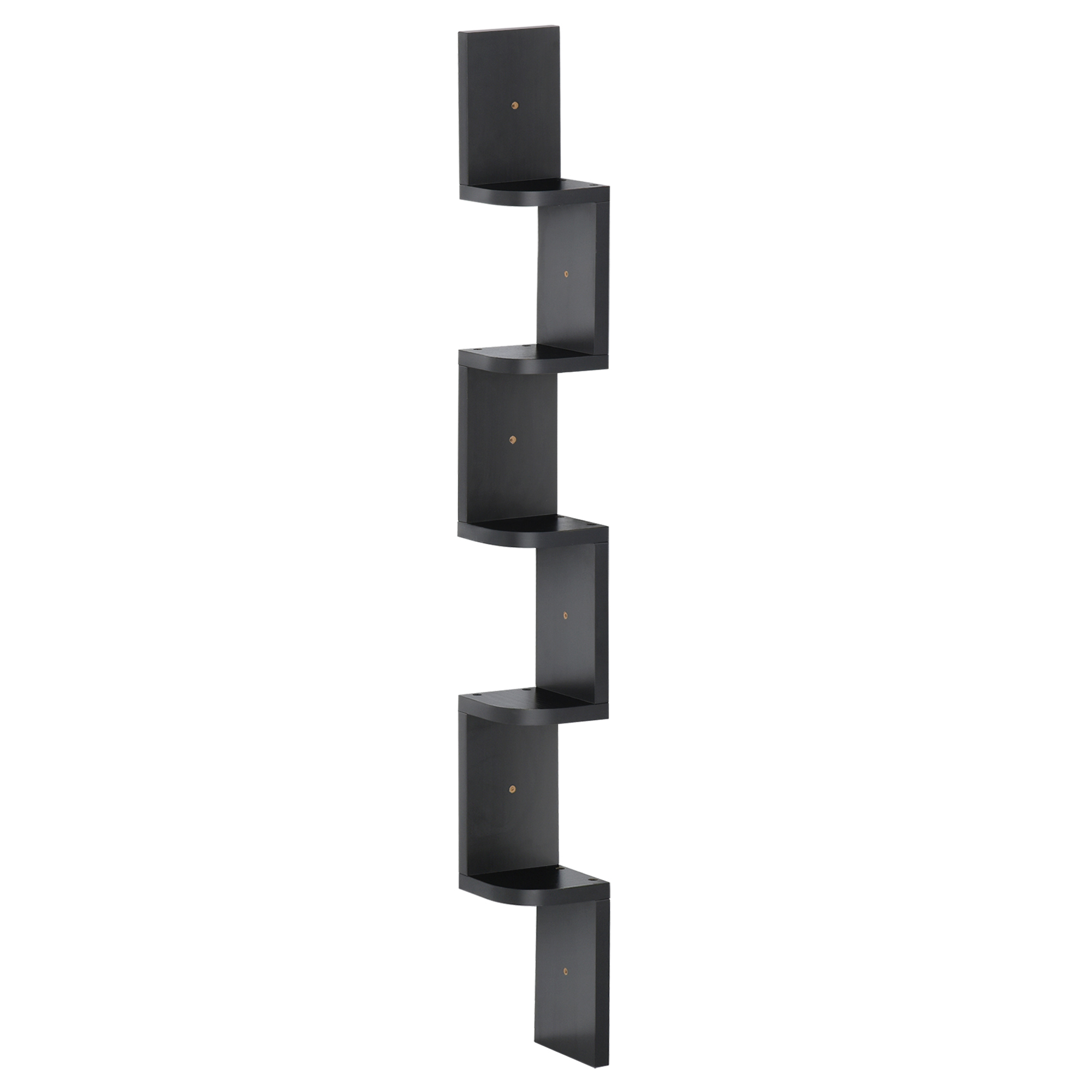 HOMCOM Estantería de esquina de pared de 5 niveles, altura 120 cm, madera negra, forma de zigzag
