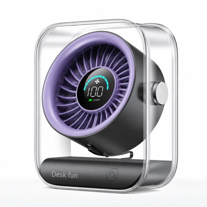 Ventilador de escritorio USB recargable, silencioso, con flujo de aire turbo, 100 velocidades, pantalla digital y rotación de 90°
