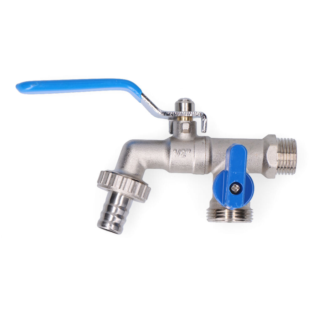 GRIFO DE ESFERA - DOBLE SALIDA - CON CODO - 1/2"x3/4"x3/4" - (ENVASADO)