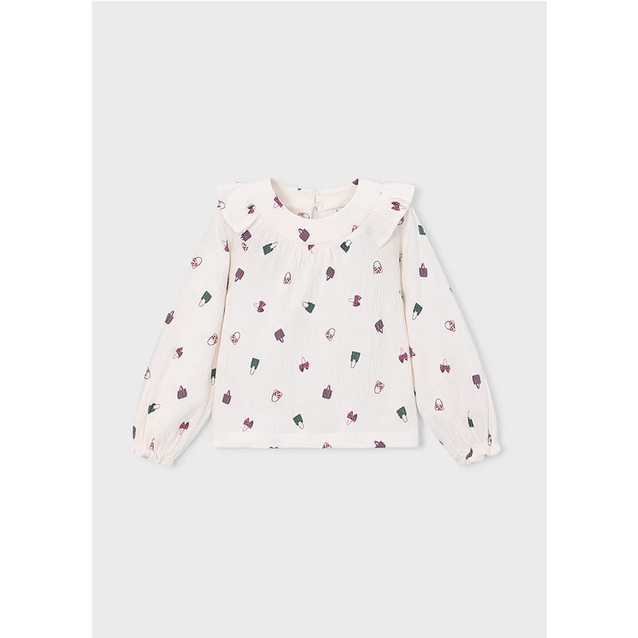 Mayoral - Blusa Bambula estampada para niña de manga corta con cuello redondo diseño floral ideal para uso diario y ocasiones especiales
