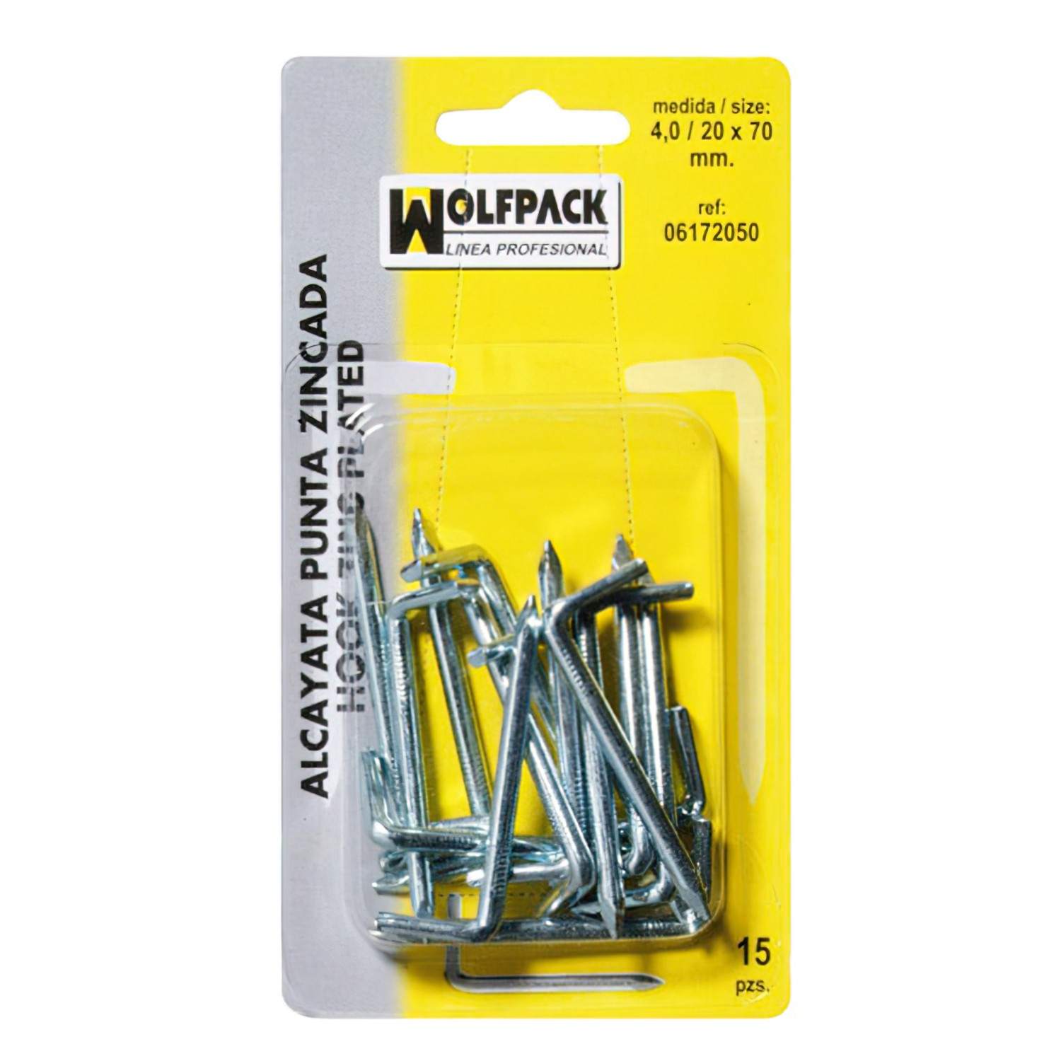 SANCO STORE - WOLFPACK LINEA PROFESIONAL Alcayatas Punta Zincada 2,1 / 14x25 mm. (Blister 50 Piezas)