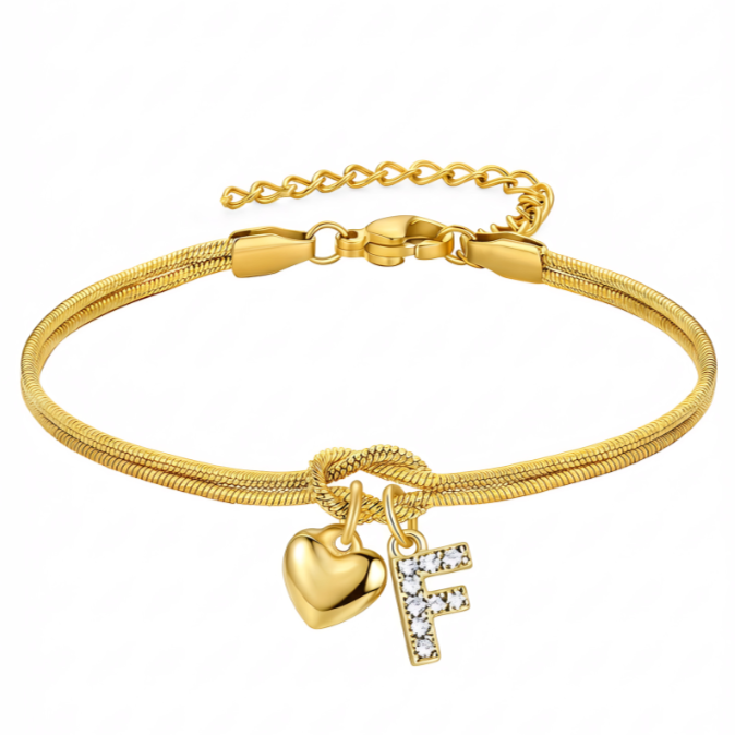 Pulseras doradas con iniciales para mujer, diseño de nudo de amor, estilo Barcelet, delicadas letras A-Z, pulseras doradas, regalos