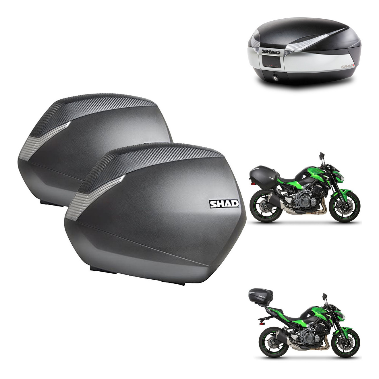 Baul Trasero + Maletas Laterales + Herraje 3P + Herraje Montaje Sh36 Sh 36 Sh48 Titanium Premium KIT-269614