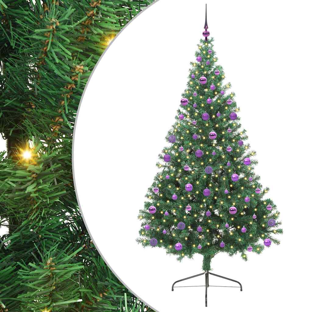 vidaXL Árbol de Navidad Artificial Preiluminado Verde con bolas 210 cm PVC