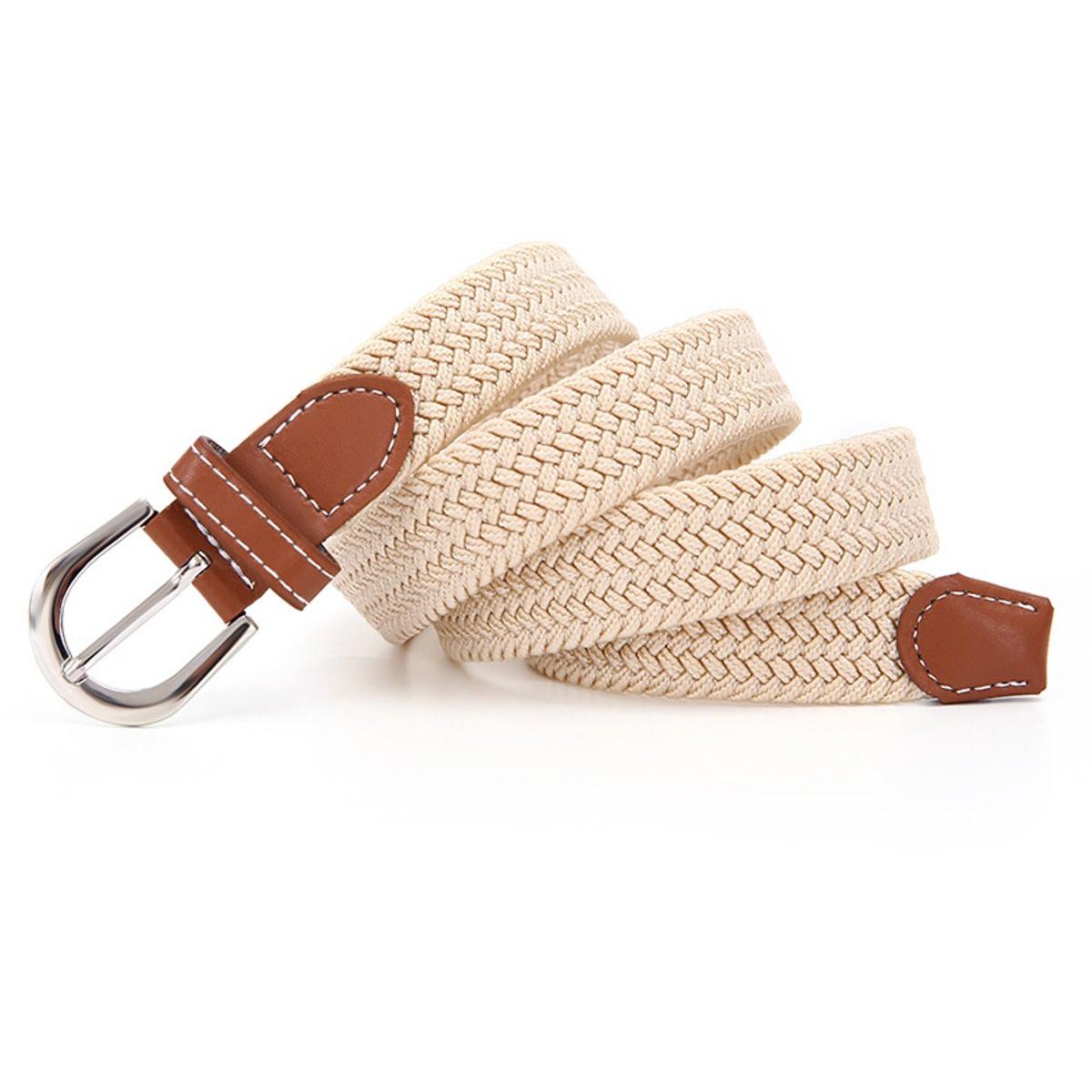 Elastische riem voor kinderen, verstelbare, geweven elastische riem met een gesp; 2,5 cm breed en 105 cm lang. Stijlvol en duurzaam, Beige