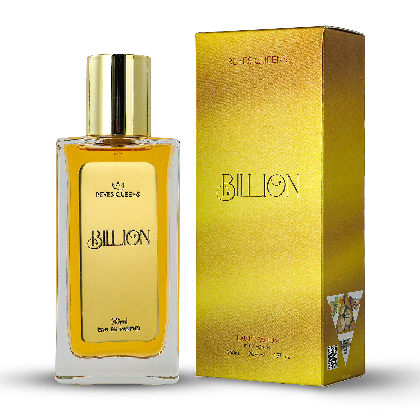 Perfume para hombre REYES QUEENS, Billion 50 ml Familia Olfativa: Amaderada, Tamaño: 50 ml, Concentración: Agua de perfume, Género: Masculino