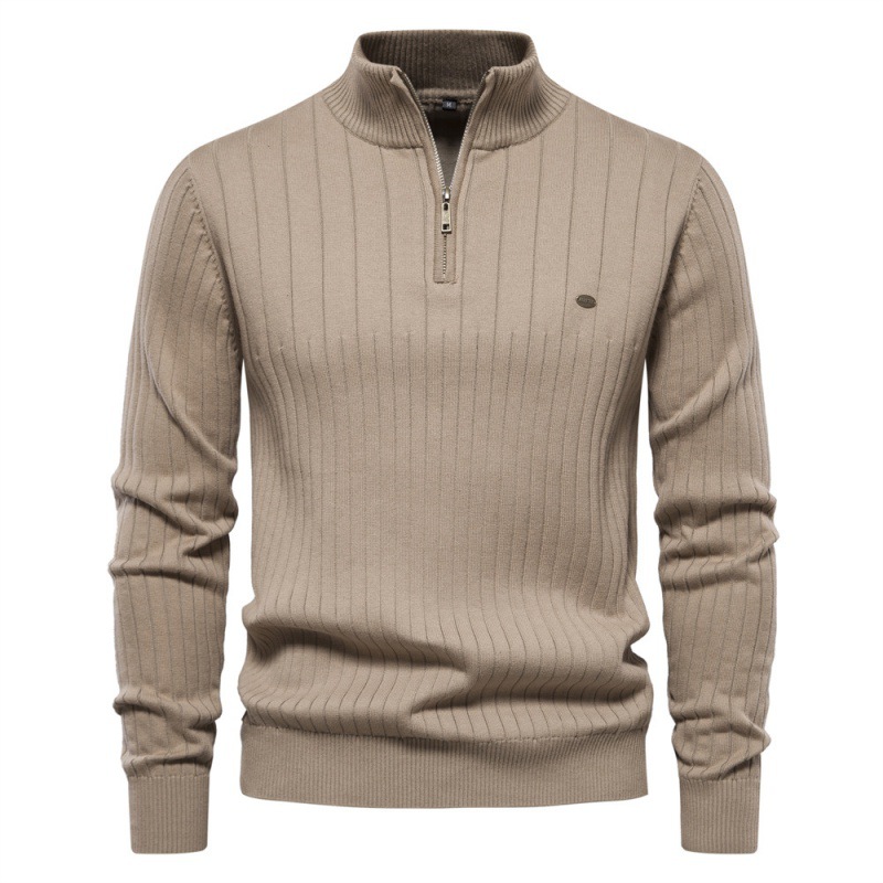 TK Suéter de algodón para hombre con cuello alto, jersey informal de media cremallera de color liso, prenda de punto para hombre