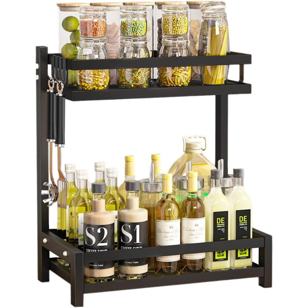 Estante para Especias, Repisa Mostrador de Condimentos Soporte de Pie Estante Organizador (Negro 2 Niveles) COSHANO