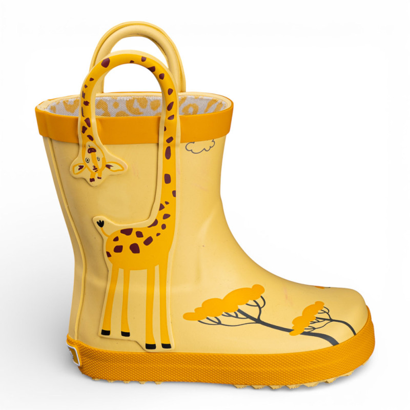 Chetto - Botas de agua infantiles Jirafa Amarillo estilo barefoot, cero drop y puntera ancha para movimiento natural