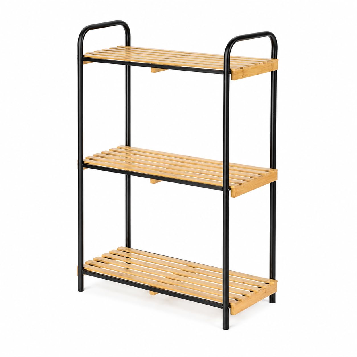 LIN HOME XZ-250008 Estantería de bambú y metal, negro y natural, 41 × 21 × 76 cm