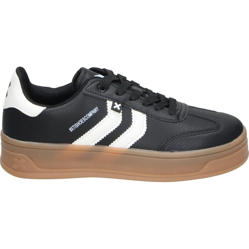 XTI | Zapatillas con Plataforma XTI para Mujer – Deportiva Casual Negra con Detalles en Blanco – Sneakers con Cordones – Plataforma Media y Cómoda – Vegan – Combinables – Modelo 143645