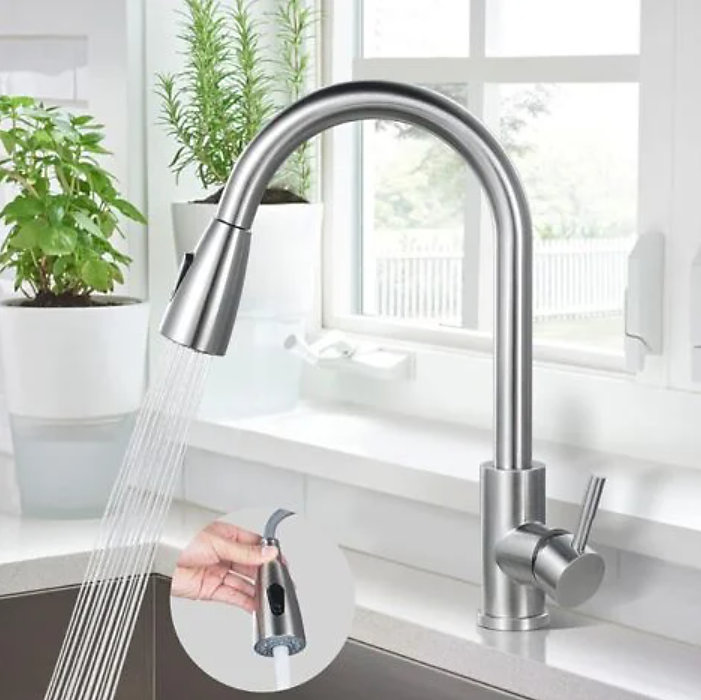 CA Grifo mezclador de cocina de acero inoxidable 304, grifo mezclador para fregadero giratorio 360°.