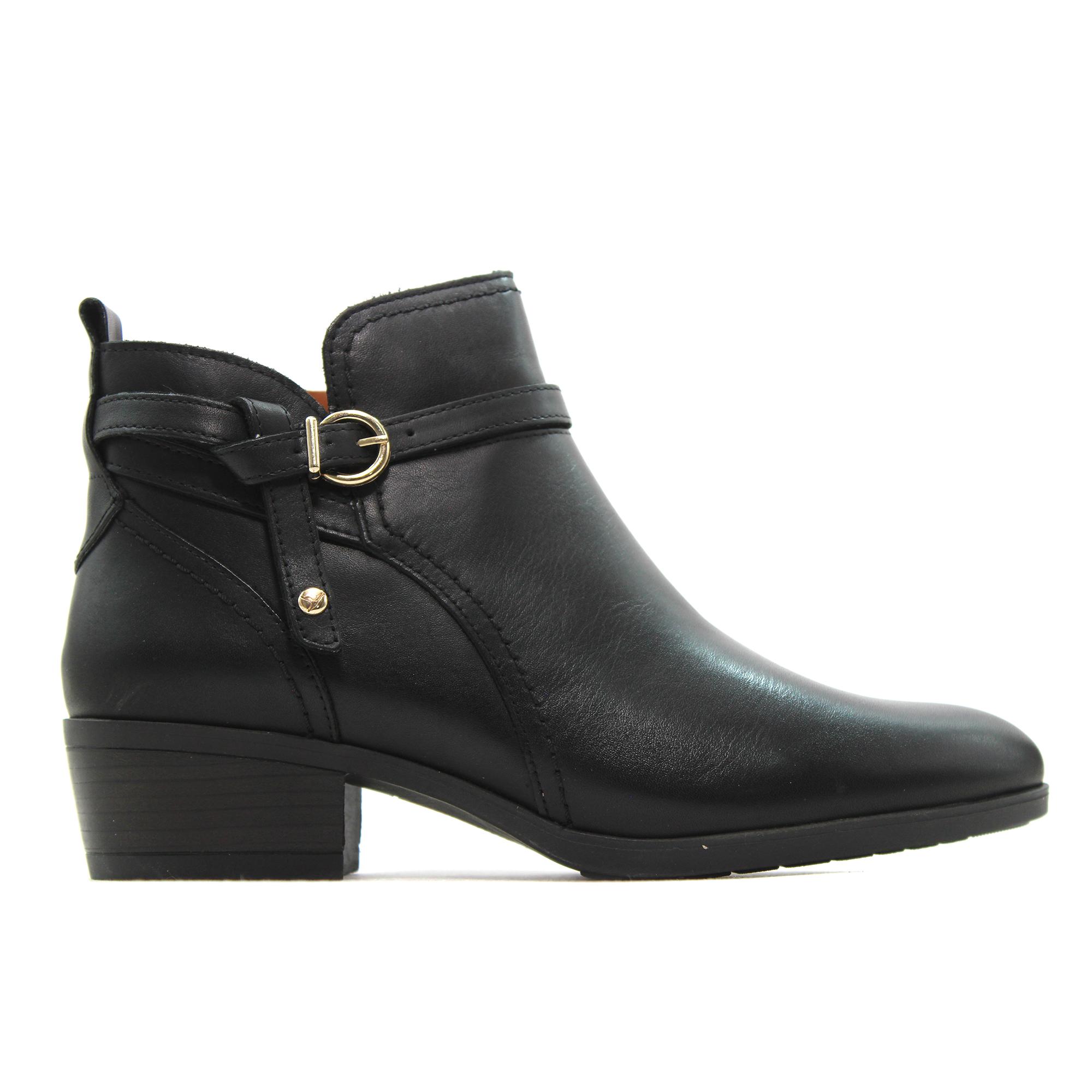 Pikolinos W1U-8901C1 Botines de piel lisa, caña baja, cremallera, tacon bloque, suela goma, para señora