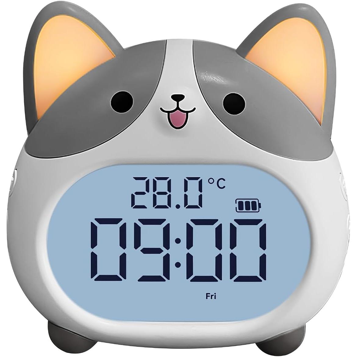 Reloj despertador para perro, reloj despertador de campana ruidosa con luz nocturna, reloj digital recargable para adolescentes con 6 alarmas, temporizador y pantalla de temperatura