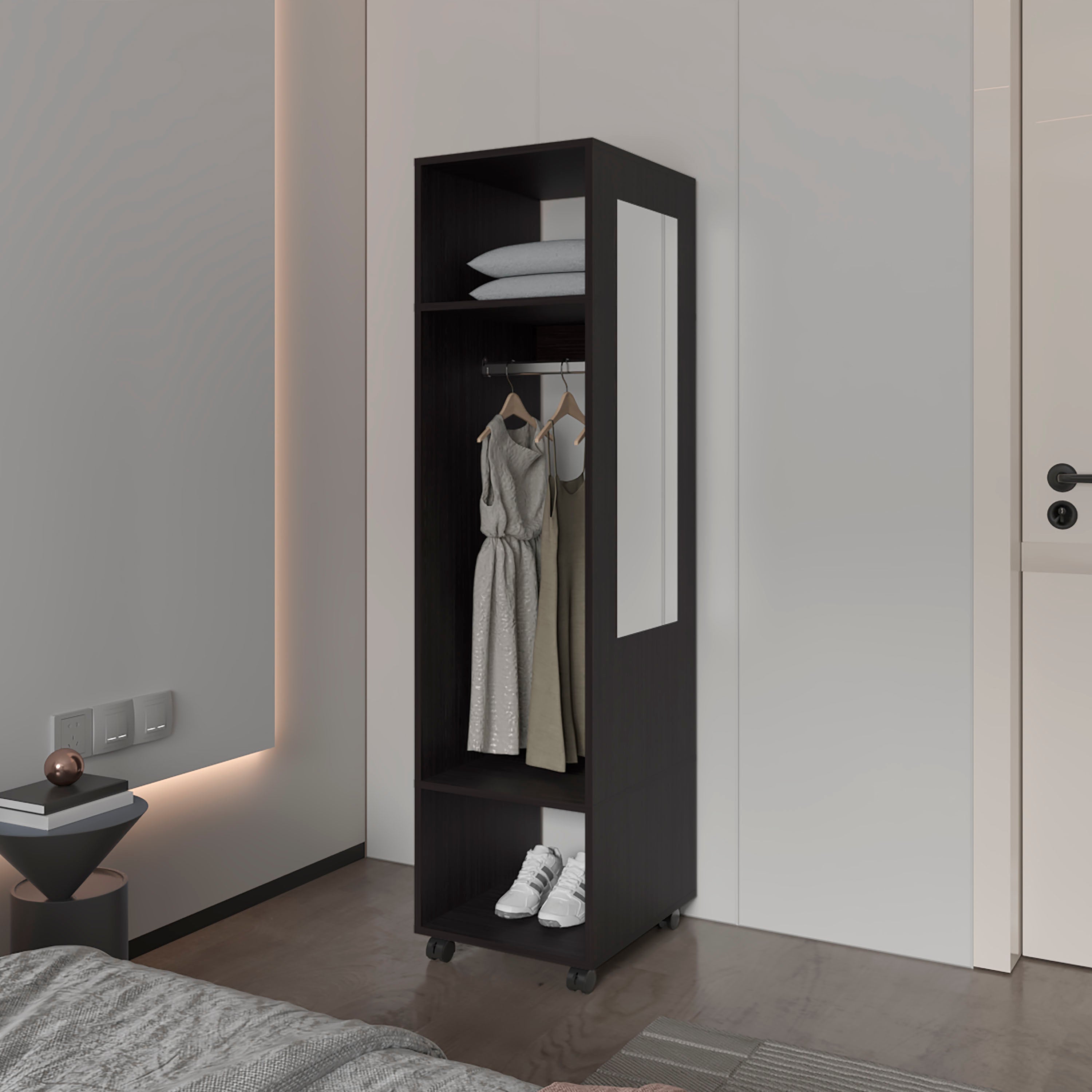 TUHOME CONCEPT Armario ropero Custer de 160 cm con espejo, wengué