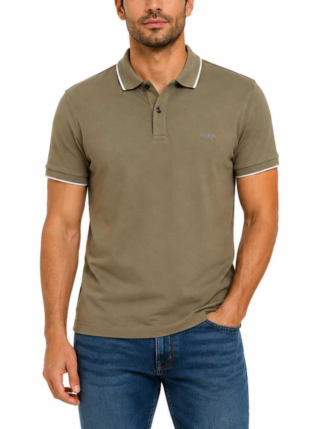 Polo Guess Premium verde slim manga corta para hombre