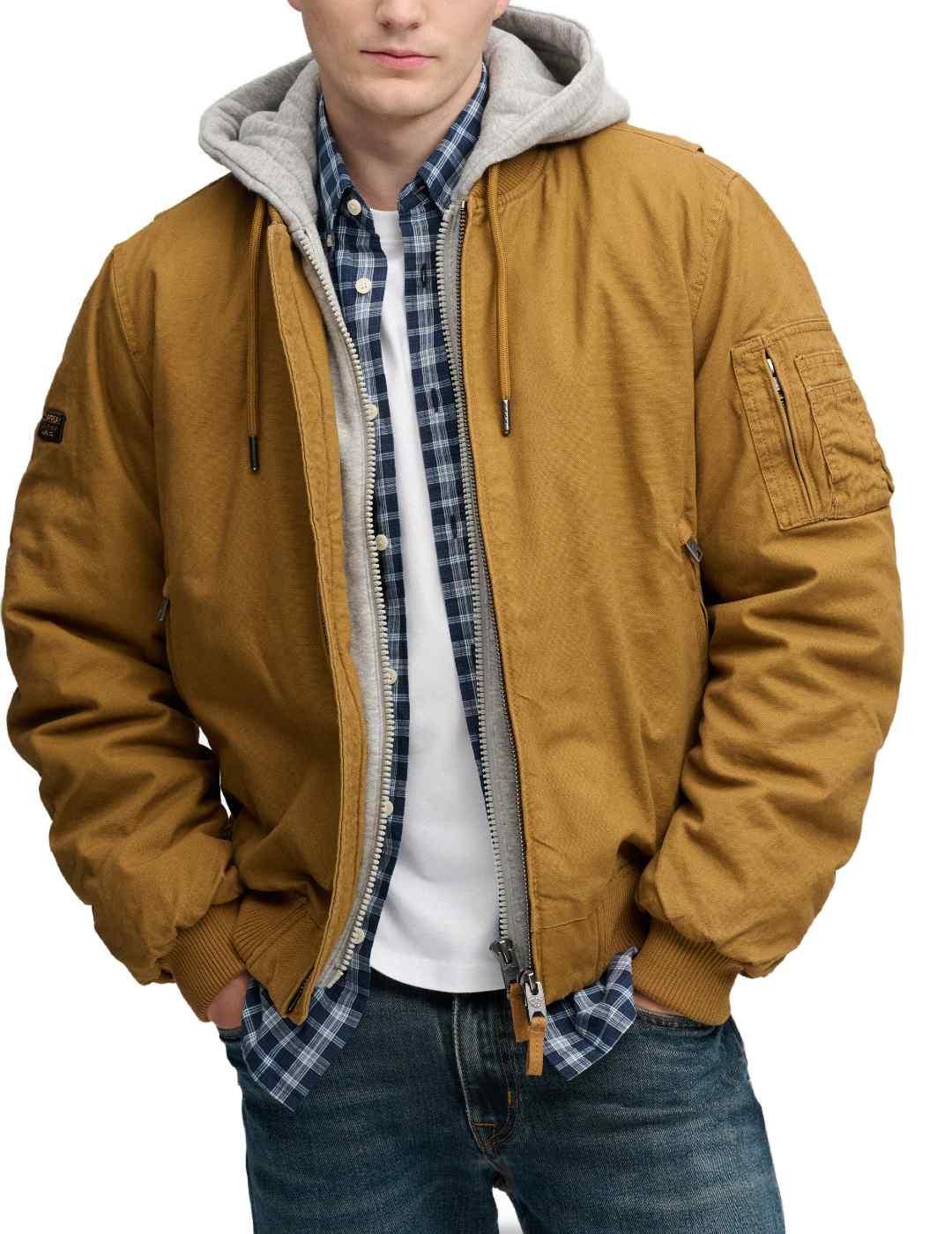 Chaqueta Superdry Bomber camel capucha extraíble de hombre