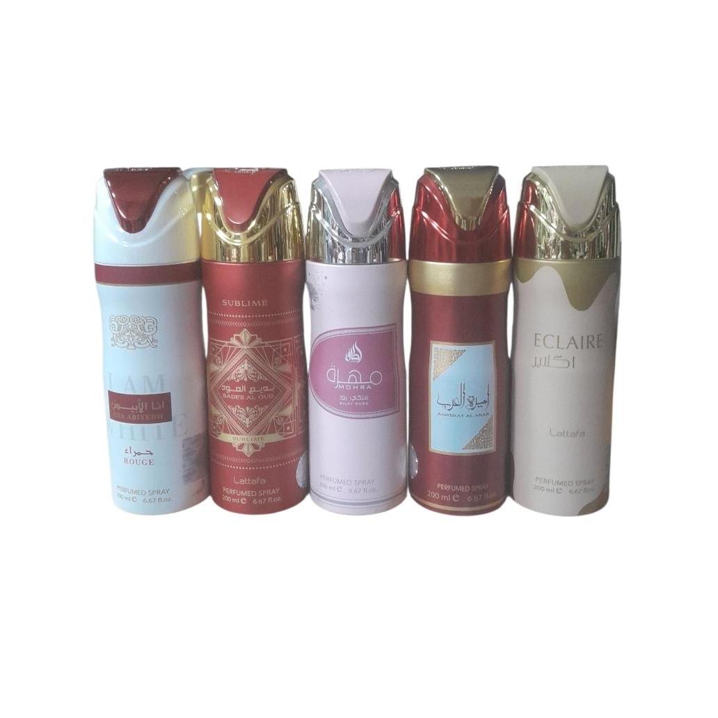 Pack 5 Uniades - Desodorantes para Mujer - Musamam White , Badde Rojo 200 Ml , Mojra Rosa 200 Ml , Ameerat Al Arab , Eclaire - Lattafa Set 5 Uni