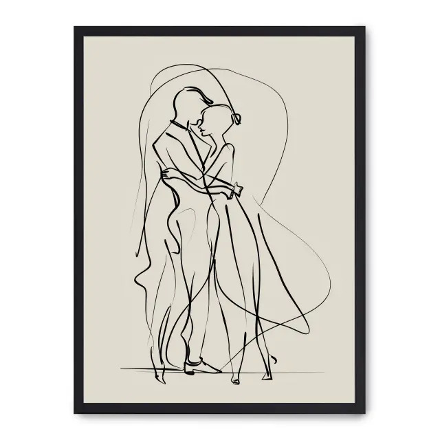 Lámina con marco negro LOVE LINES 21x30 cm, Póster impreso en papel de primera calidad de 180gr, montado sobre marco de madera MDF acabado en negro., Arte - Dibujo de línea