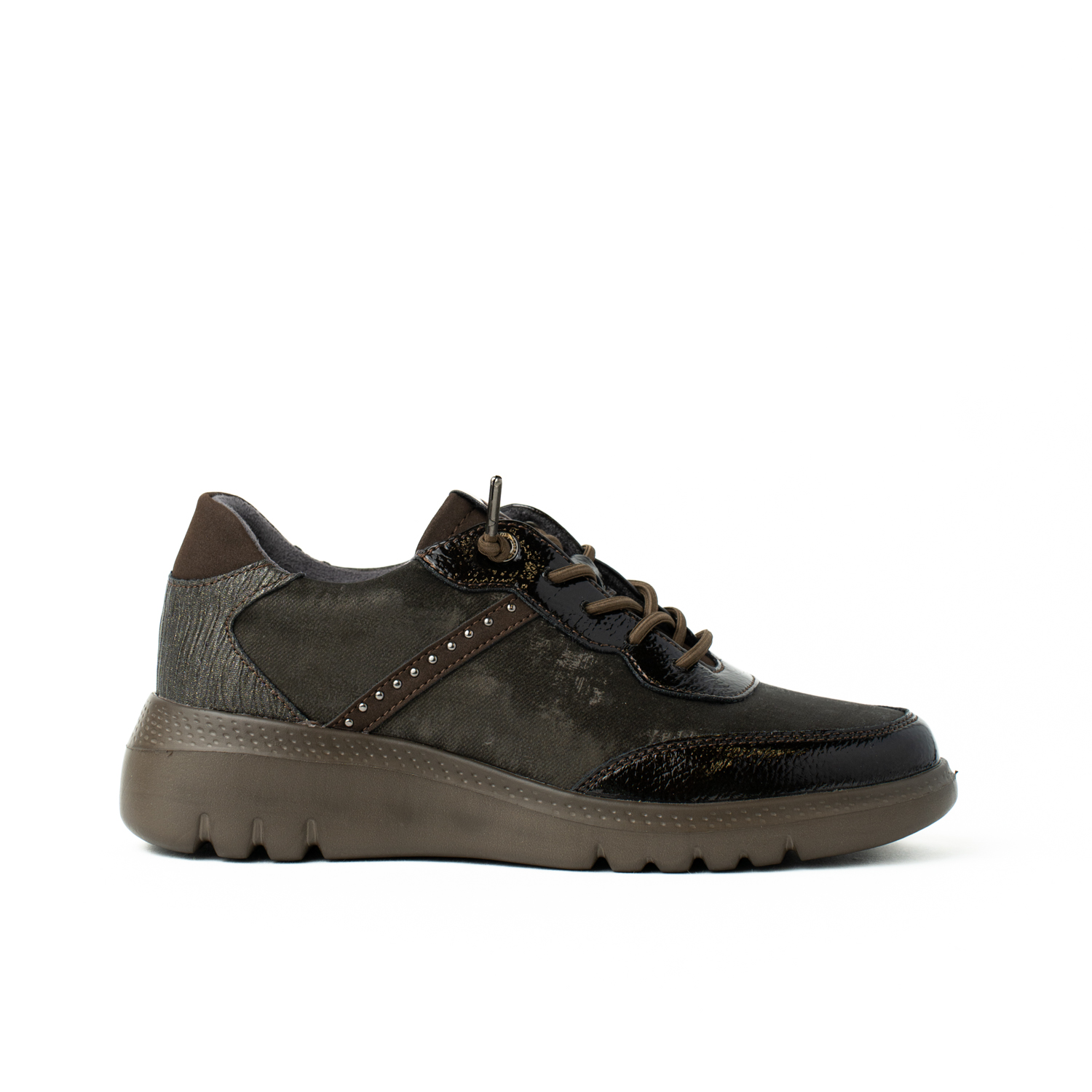 Mysoft 25M535 Zapatillas de vestir de mujer con cordónes elásticos y texturas combinadas