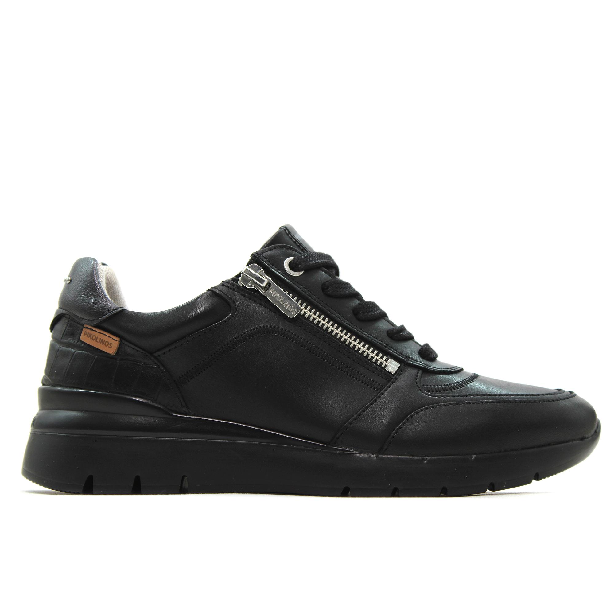Pikolinos W4R-6524C1 Zapatilla sneakers deportiva,de piel,cordones y cremallera,cuña 6cm,mocasín,blucher para señora