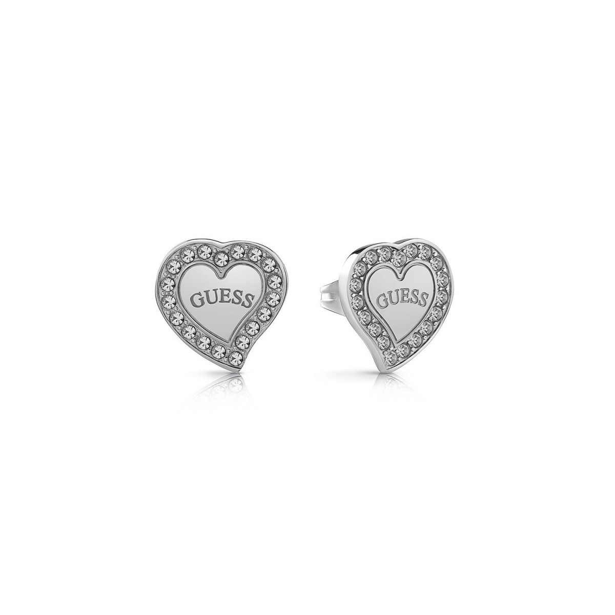 Pendientes Guess Heart Warming acero inoxidable quirúrgico corazón chapado rodio UBE78054