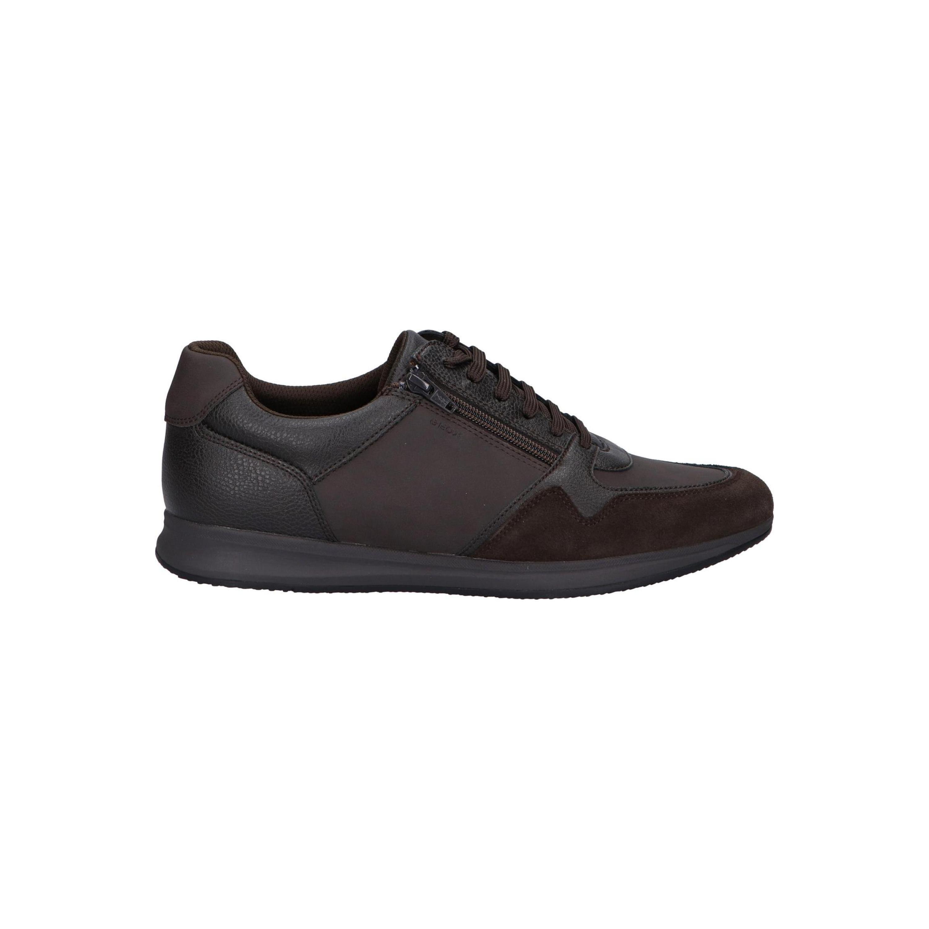 Geox Casual Sneakers for Men in Brown, leather with textile lining, rubber sole, lace-up closure, breathable design for autumn-winter outings, comfortable and stylish men's shoes for versatile everyday wear.