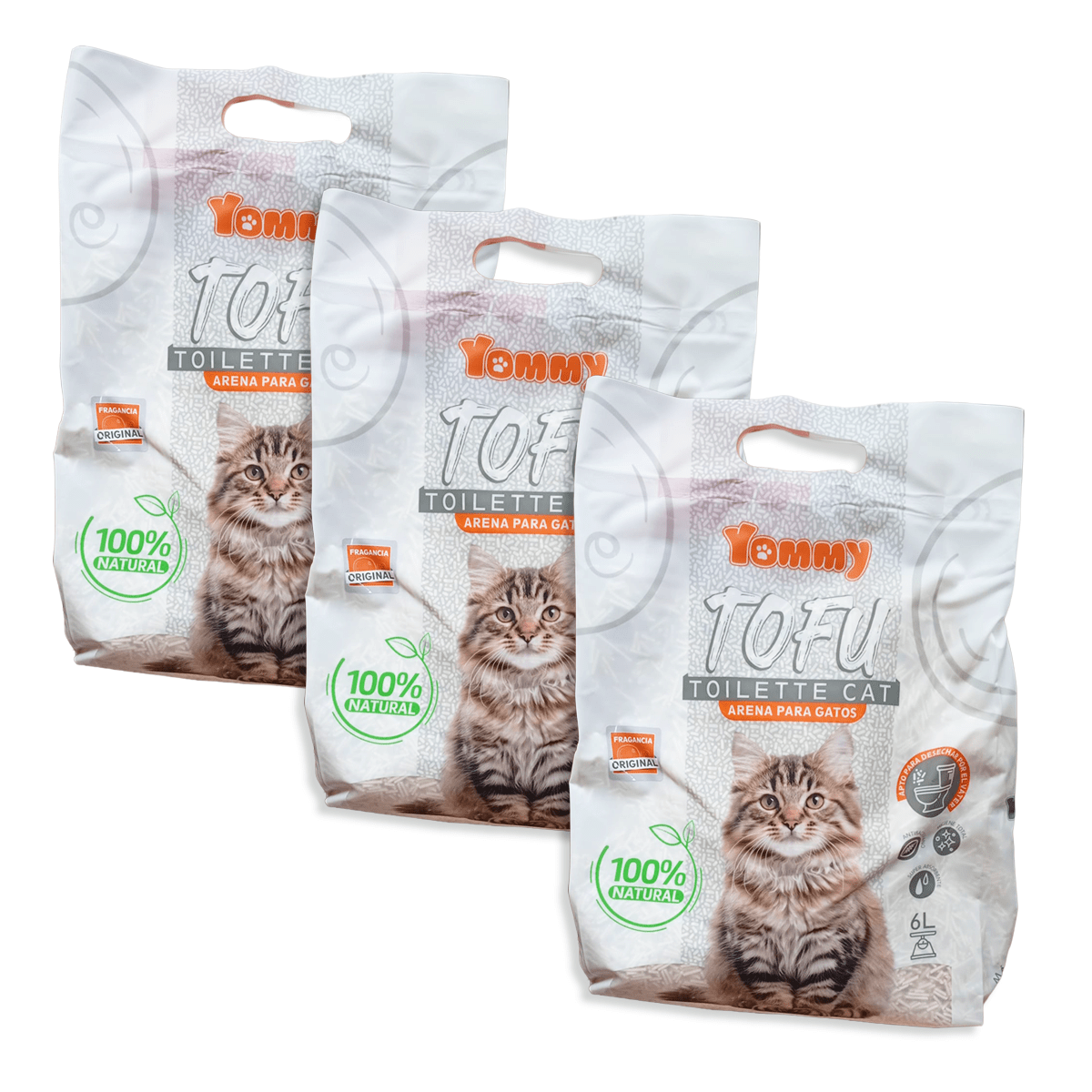 Tofu Toilette Cat – Arena Ecológica para Gatos Vegetal, Biodegradable y Apta Desechar en Inodoro, Controla olores - Yommy