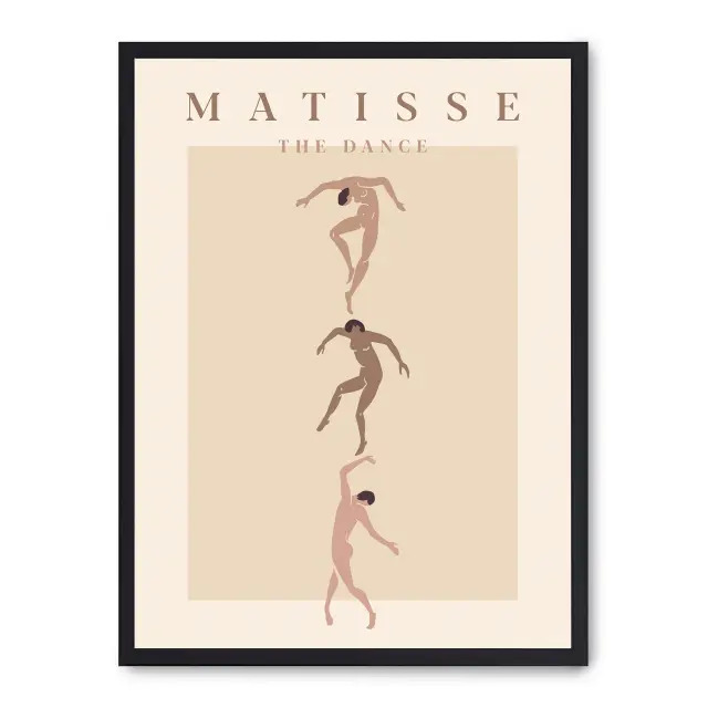 Lámina con marco negro THE DANCE III 21x30 cm, Póster impreso en papel de primera calidad de 180gr, montado sobre marco de madera MDF acabado en negro., Arte - Pintores famosos - Matisse
